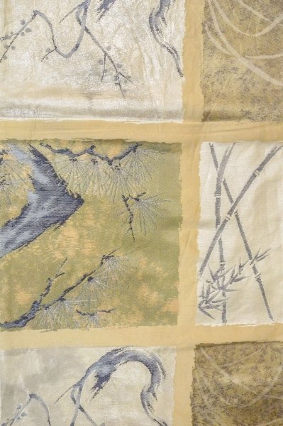 画像4: P0206J 袋帯 女性用着物 シルク（正絹）  薄い オフ　ホワイト 梅 【中古】 【USED】 【リサイクル】 ★★★☆☆ (4)