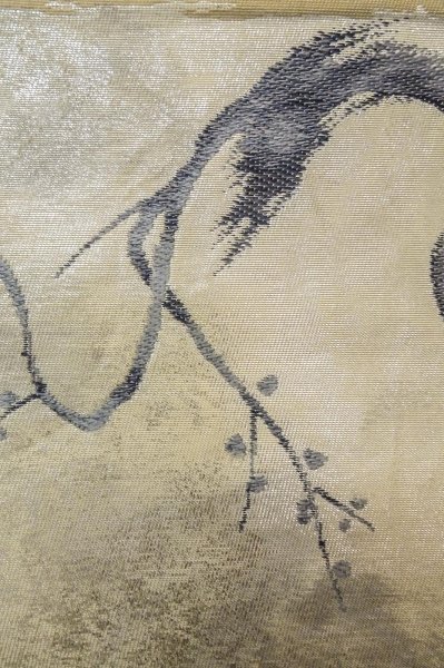 画像7: P0206J 袋帯 女性用着物 シルク（正絹）  薄い オフ　ホワイト 梅 【中古】 【USED】 【リサイクル】 ★★★☆☆ (7)