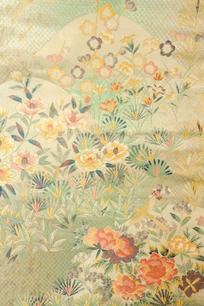 画像4: P0206K 袋帯 女性用着物 シルク（正絹）  光沢のある オフ　ホワイト 花 【中古】 【USED】 【リサイクル】 ★★★★☆ (4)