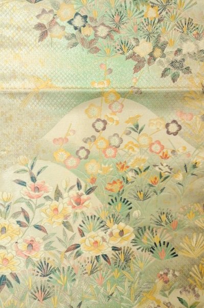 画像5: P0206K 袋帯 女性用着物 シルク（正絹）  光沢のある オフ　ホワイト 花 【中古】 【USED】 【リサイクル】 ★★★★☆ (5)