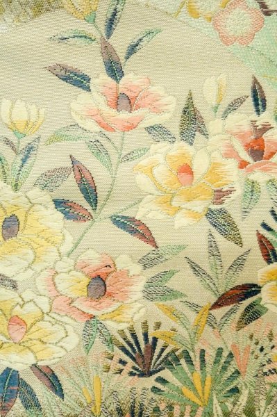 画像6: P0206K 袋帯 女性用着物 シルク（正絹）  光沢のある オフ　ホワイト 花 【中古】 【USED】 【リサイクル】 ★★★★☆ (6)