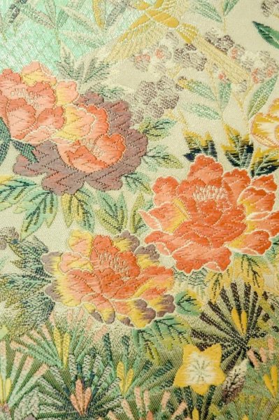 画像8: P0206K 袋帯 女性用着物 シルク（正絹）  光沢のある オフ　ホワイト 花 【中古】 【USED】 【リサイクル】 ★★★★☆ (8)
