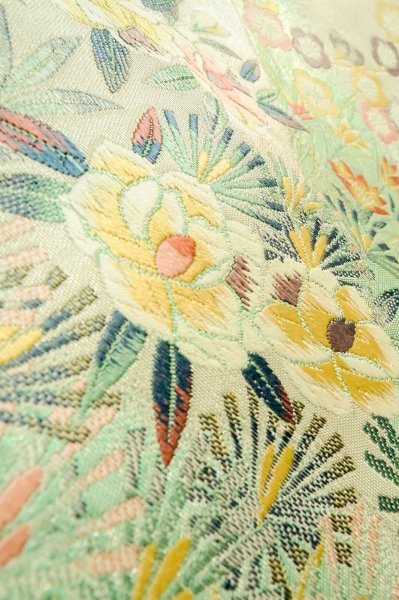 画像11: P0206K 袋帯 女性用着物 シルク（正絹）  光沢のある オフ　ホワイト 花 【中古】 【USED】 【リサイクル】 ★★★★☆ (11)