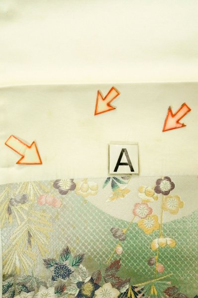 画像13: P0206K 袋帯 女性用着物 シルク（正絹）  光沢のある オフ　ホワイト 花 【中古】 【USED】 【リサイクル】 ★★★★☆ (13)