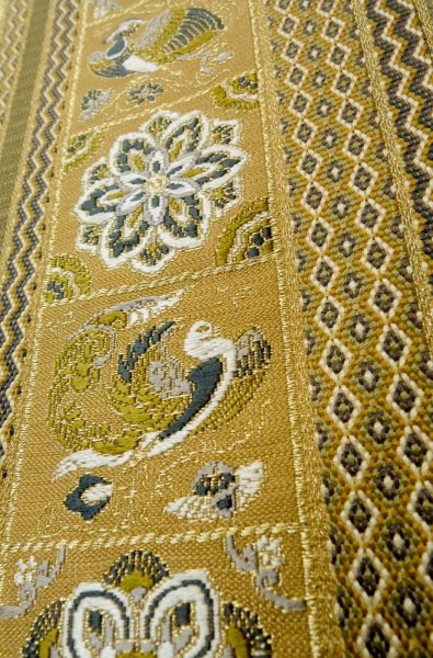 画像9: P0206O 袋帯 女性用着物 シルク（正絹）  深い オリーブ 鳳凰 【中古】 【USED】 【リサイクル】 ★★★★☆ (9)