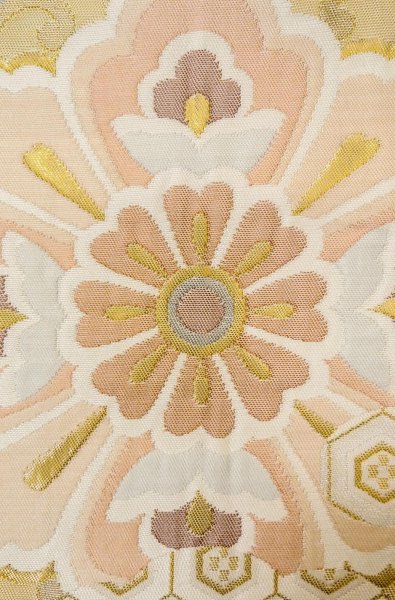 画像6: P0206P 袋帯 女性用着物 シルク（正絹）  薄い 金色 花 【中古】 【USED】 【リサイクル】 ★★★☆☆ (6)