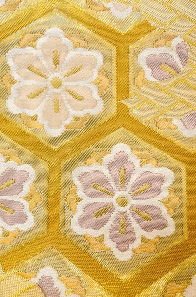 画像9: P0206P 袋帯 女性用着物 シルク（正絹）  薄い 金色 花 【中古】 【USED】 【リサイクル】 ★★★☆☆ (9)