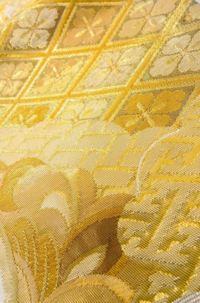 画像13: P0206P 袋帯 女性用着物 シルク（正絹）  薄い 金色 花 【中古】 【USED】 【リサイクル】 ★★★☆☆ (13)