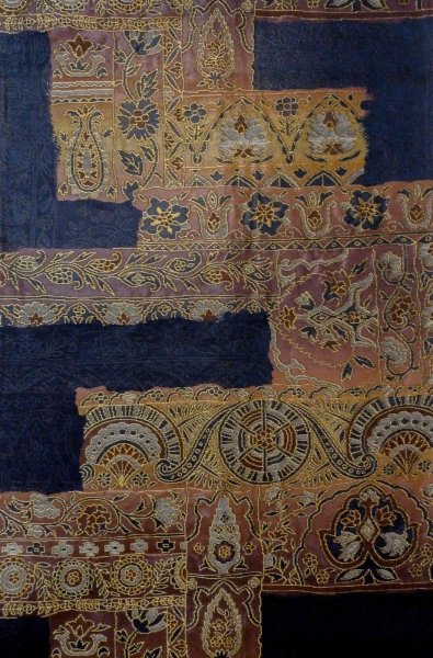 画像3: P0206W 袋帯 女性用着物 シルク（正絹）  深い 藍 唐花 【中古】 【USED】 【リサイクル】 ★★★☆☆ (3)