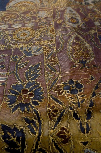 画像10: P0206W 袋帯 女性用着物 シルク（正絹）  深い 藍 唐花 【中古】 【USED】 【リサイクル】 ★★★☆☆ (10)