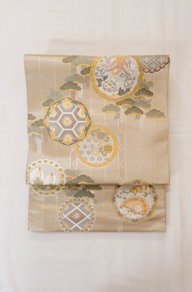 画像2: P0206X 丸帯 女性用着物 シルク（正絹）  淡い 藤色 桜 【中古】 【USED】 【リサイクル】 ★★★★☆ (2)