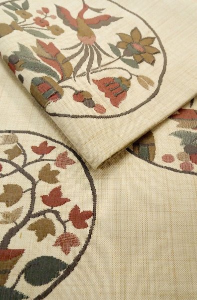 画像12: P0206Y 袋帯 女性用着物 シルク（正絹）  淡い アイボリー 花 【中古】 【USED】 【リサイクル】 ★★★★☆ (12)