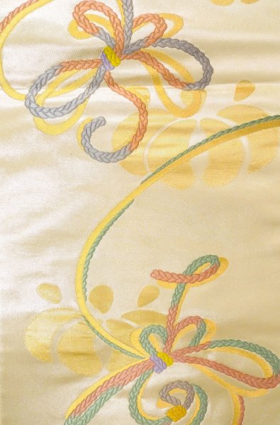 画像4: P0207C 袋帯 女性用着物 シルク（正絹）  光沢のある 金色 花 【中古】 【USED】 【リサイクル】 ★★★★☆ (4)