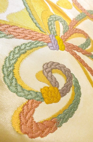 画像8: P0207C 袋帯 女性用着物 シルク（正絹）  光沢のある 金色 花 【中古】 【USED】 【リサイクル】 ★★★★☆ (8)