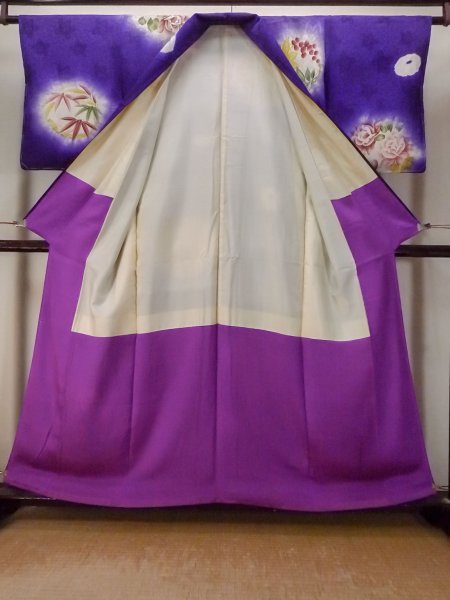 画像2: P0225B 女性用 小紋   シルク（正絹） 光沢のある紫色,  バラ 【中古】【USED】【リサイクル】 ★★☆☆☆【P0225B】 (2)