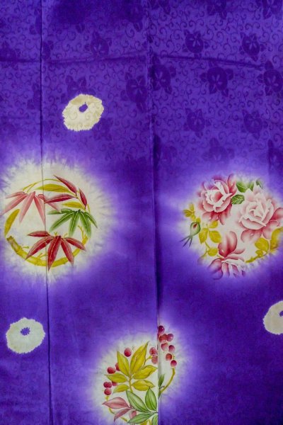 画像4: P0225B 女性用 小紋   シルク（正絹） 光沢のある紫色,  バラ 【中古】【USED】【リサイクル】 ★★☆☆☆【P0225B】 (4)