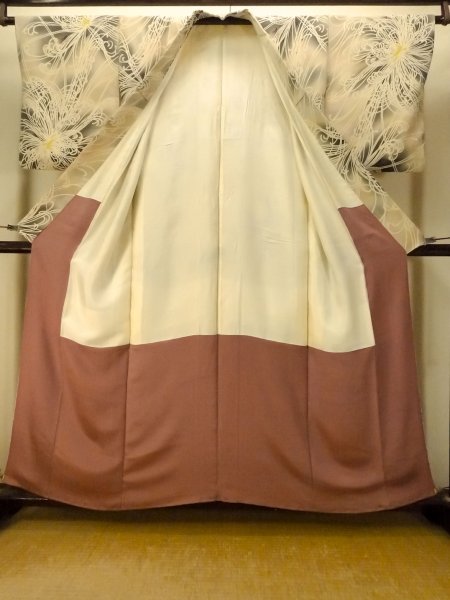 画像2: P0225C 女性用 小紋   シルク（正絹） 淡い灰色がかったマルチカラー,  菊 【中古】【USED】【リサイクル】 ★★☆☆☆【P0225C】 (2)
