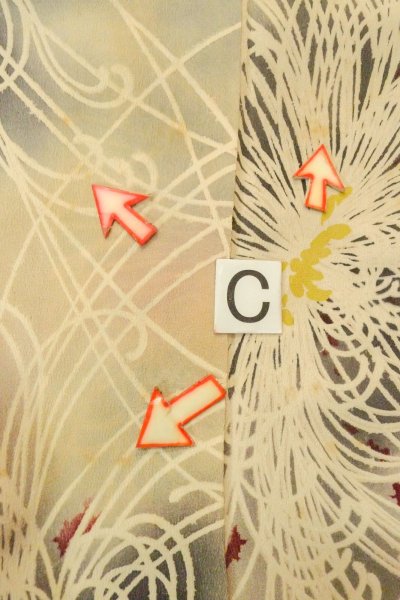 画像15: P0225C 女性用 小紋   シルク（正絹） 淡い灰色がかったマルチカラー,  菊 【中古】【USED】【リサイクル】 ★★☆☆☆【P0225C】 (15)