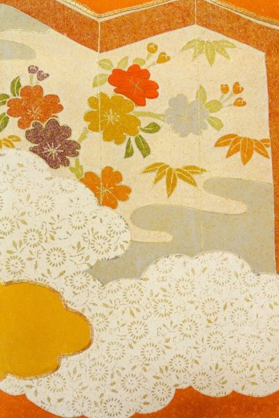 画像5: P0225D 女性用 付下げ   シルク（正絹） 鮮やか橙色,  ぼたん 【中古】【USED】【リサイクル】 ★★★☆☆【P0225D】 (5)