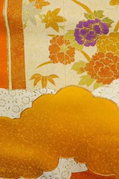画像6: P0225D 女性用 付下げ   シルク（正絹） 鮮やか橙色,  ぼたん 【中古】【USED】【リサイクル】 ★★★☆☆【P0225D】 (6)