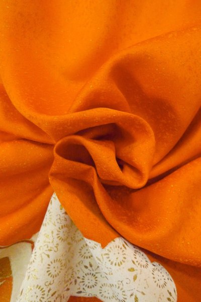 画像12: P0225D 女性用 付下げ   シルク（正絹） 鮮やか橙色,  ぼたん 【中古】【USED】【リサイクル】 ★★★☆☆【P0225D】 (12)