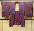 画像1: P0312E 女性用 羽織   シルク（正絹） 鮮やか紫色,  バラ 【中古】【USED】【リサイクル】 ★★☆☆☆【P0312E】 (1)