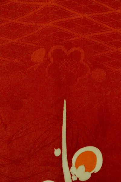 画像6: P0312I 女性用 羽織   シルク（正絹） 深い赤色,  梅 【中古】【USED】【リサイクル】 ★★☆☆☆【P0312I】 (6)