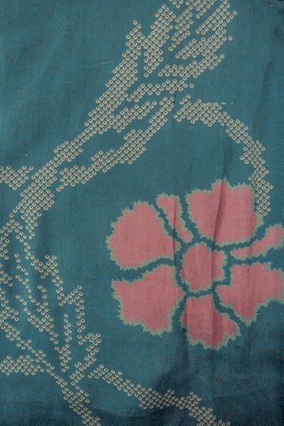 画像3: P0312L 女性用 羽織   シルク（正絹） 深い水色,  花 【中古】【USED】【リサイクル】 ★★☆☆☆【P0312L】 (3)
