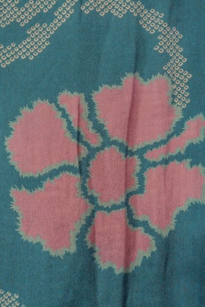画像5: P0312L 女性用 羽織   シルク（正絹） 深い水色,  花 【中古】【USED】【リサイクル】 ★★☆☆☆【P0312L】 (5)