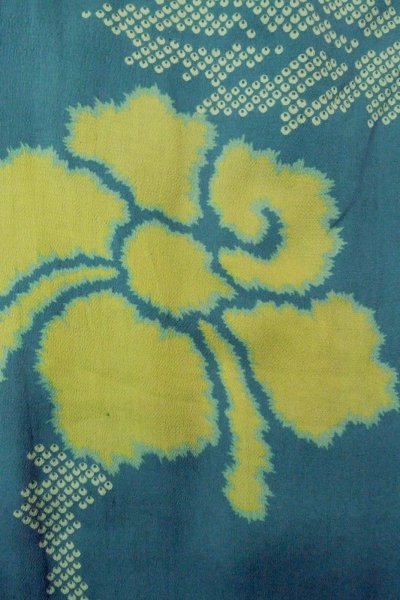 画像6: P0312L 女性用 羽織   シルク（正絹） 深い水色,  花 【中古】【USED】【リサイクル】 ★★☆☆☆【P0312L】 (6)