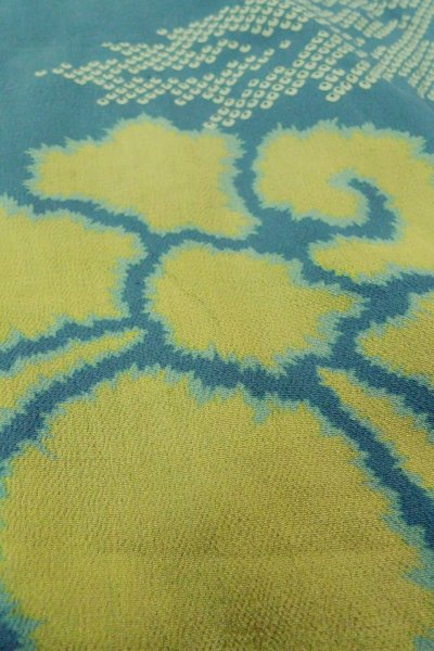 画像9: P0312L 女性用 羽織   シルク（正絹） 深い水色,  花 【中古】【USED】【リサイクル】 ★★☆☆☆【P0312L】 (9)