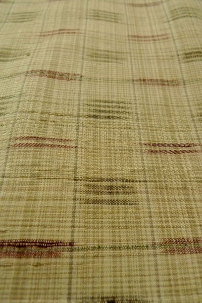 画像9: P0408N 女性用 紬   シルク（正絹） 緑みベージュ,  チェック柄 【中古】【USED】【リサイクル】 ★★☆☆☆【P0408N】 (9)