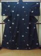 画像1: P0408T 女性用 紬   シルク（正絹） 深い紺,  椿 【中古】【USED】【リサイクル】 ★★★★★【P0408T】 (1)
