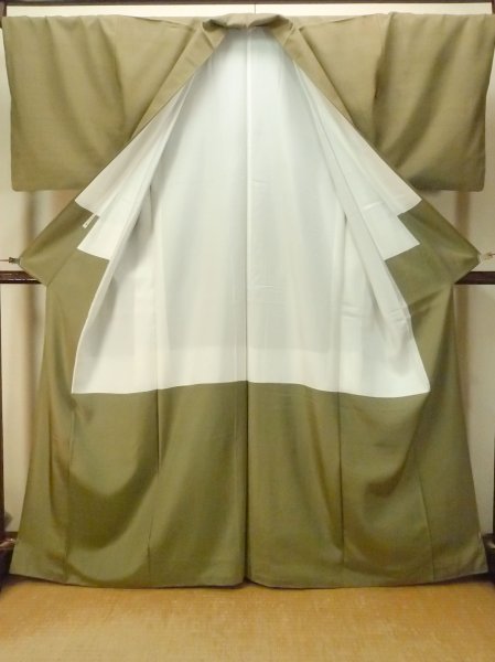 画像2: P0408W 女性用 紬   シルク（正絹） 灰色がかった緑色,  【中古】【USED】【リサイクル】 ★★★☆☆【P0408W】 (2)