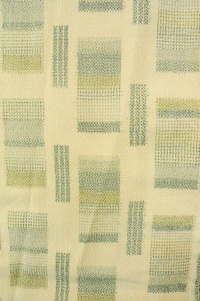 画像4: P0409B 女性用 織  塩沢紬  シルク（正絹） 薄いアイボリー,  四角 【中古】【USED】【リサイクル】 ★★★☆☆【P0409B】 (4)