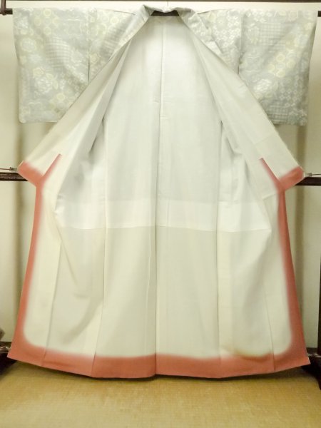 画像2: P0409D 女性用 紬  十日町紬  シルク（正絹） 淡い青緑色,  花 【中古】【USED】【リサイクル】 ★★☆☆☆【P0409D】 (2)