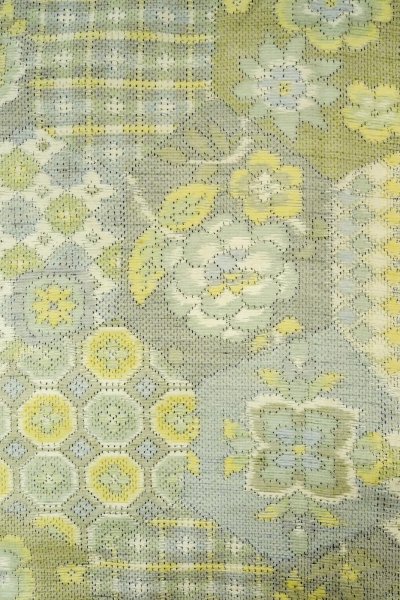 画像3: P0409D 女性用 紬  十日町紬  シルク（正絹） 淡い青緑色,  花 【中古】【USED】【リサイクル】 ★★☆☆☆【P0409D】 (3)