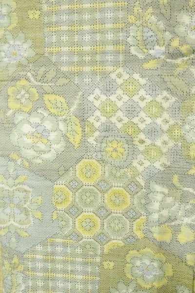 画像4: P0409D 女性用 紬  十日町紬  シルク（正絹） 淡い青緑色,  花 【中古】【USED】【リサイクル】 ★★☆☆☆【P0409D】 (4)