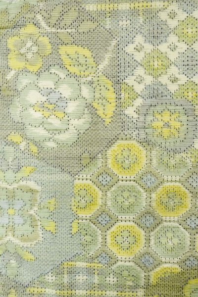 画像7: P0409D 女性用 紬  十日町紬  シルク（正絹） 淡い青緑色,  花 【中古】【USED】【リサイクル】 ★★☆☆☆【P0409D】 (7)
