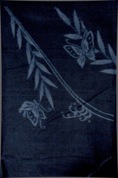画像3: P0409G 女性用 紬   シルク（正絹） 深い藍,  蝶々 【中古】【USED】【リサイクル】 ★★★★☆【P0409G】 (3)