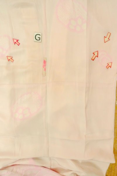 画像20: P0421H 女性用 襦袢   シルク（正絹） 淡い桃色,  抽象的模様 【中古】【USED】【リサイクル】 ★★☆☆☆【P0421H】 (20)