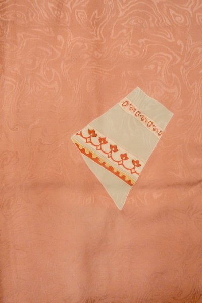 画像4: P0421R 女性用 襦袢   シルク（正絹） 薄い珊瑚色,  花 【中古】【USED】【リサイクル】 ★★★☆☆【P0421R】 (4)