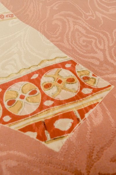 画像10: P0421R 女性用 襦袢   シルク（正絹） 薄い珊瑚色,  花 【中古】【USED】【リサイクル】 ★★★☆☆【P0421R】 (10)