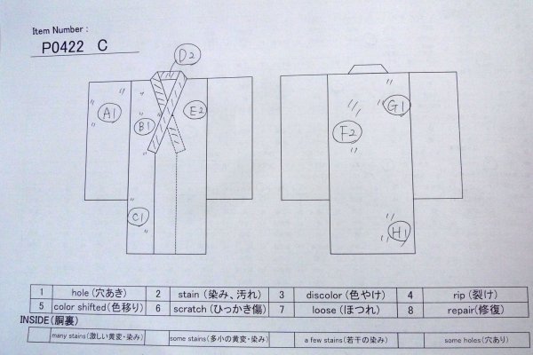 画像13: P0422C 女性用 襦袢   モスリン 薄いアイボリー,  梅 【中古】【USED】【リサイクル】 ★☆☆☆☆【P0422C】 (13)
