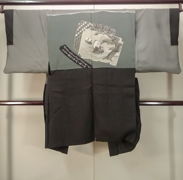 画像3: P0526A 男性用 羽織   シルク（正絹） 深い茶色,  松/松葉 【中古】【USED】【リサイクル】 ★☆☆☆☆【P0526A】 (3)