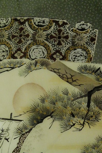 画像18: P0526A 男性用 羽織   シルク（正絹） 深い茶色,  松/松葉 【中古】【USED】【リサイクル】 ★☆☆☆☆【P0526A】 (18)