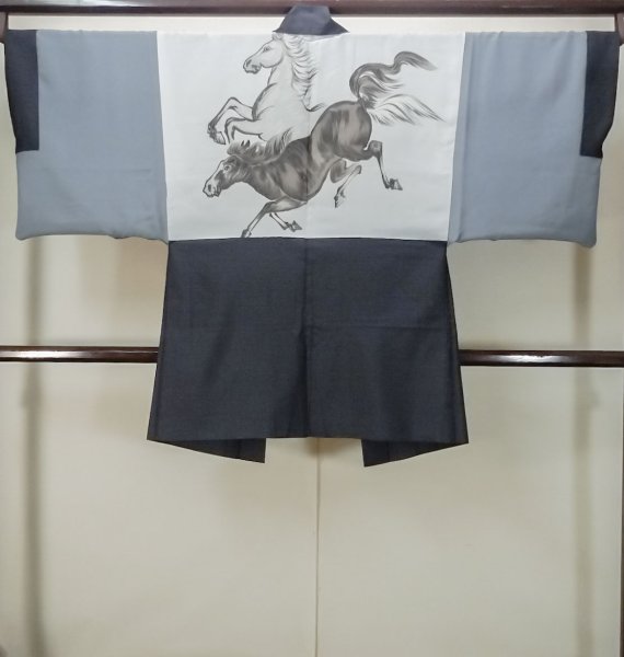画像3: P0526D 男性用 羽織  大島紬  シルク（正絹） 深い藍,  亀甲 【中古】【USED】【リサイクル】 ★★★☆☆【P0526D】 (3)