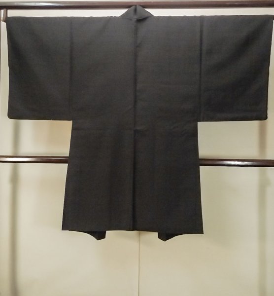 画像2: P0526F 男性用 羽織   シルク（正絹） 薄い黒,  【中古】【USED】【リサイクル】 ★★★☆☆【P0526F】 (2)