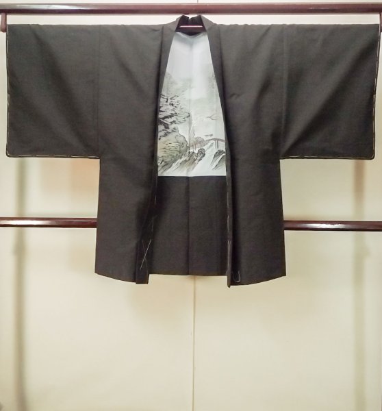 画像1: P0526I 男性用 羽織   シルク（正絹） 深い茶色,  木 【中古】【USED】【リサイクル】 ★★★★☆【P0526I】 (1)