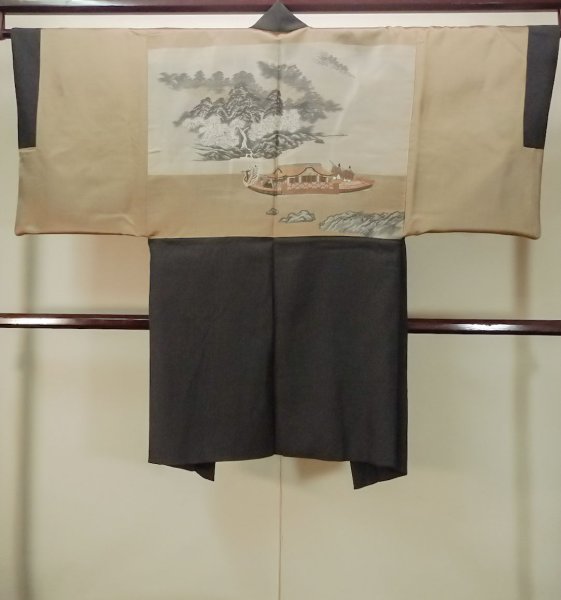 画像3: P0526M 男性用 羽織   シルク（正絹） 黒,  山 【中古】【USED】【リサイクル】 ★★★★☆【P0526M】 (3)